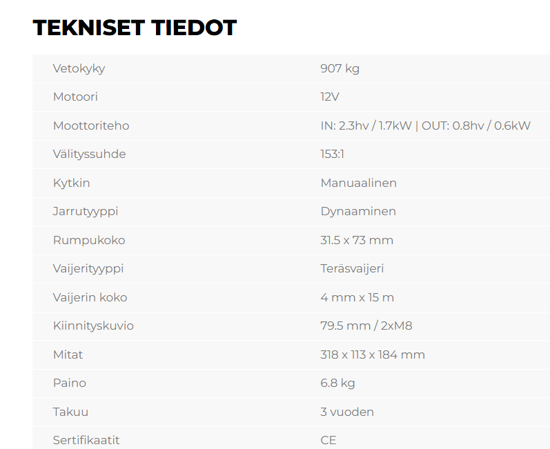 Warrior Ninja 2000 907 kg 12 V 15mx4mm teräsvaijeri sähkövinssi - Image 4