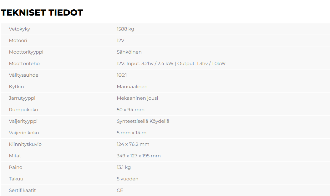 Warrior Titan 3500 1588 kg 12 V köydellä - Image 6