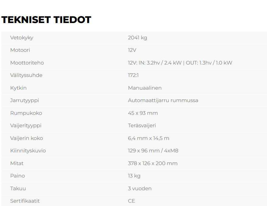 Warrior Ninja 4500 2041 kg 12 V 14,5 m x 6 mm vaijeri - Image 4