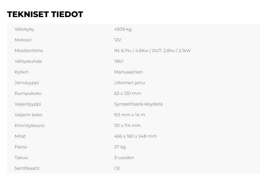 Warrior Samurai 9500 Short Drum 12 V 4500 kg käydellä Gen2 - Image 5